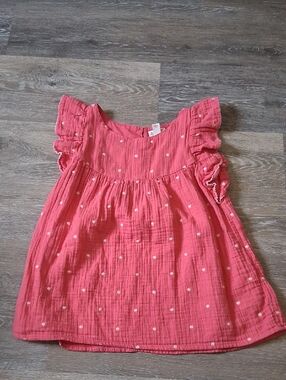 Cat & Jack Coral Pink Dot Ruffle-Sleeve Top